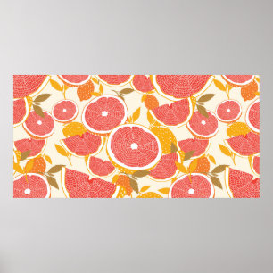 Poster Toranja e fatias com folhas em branco.