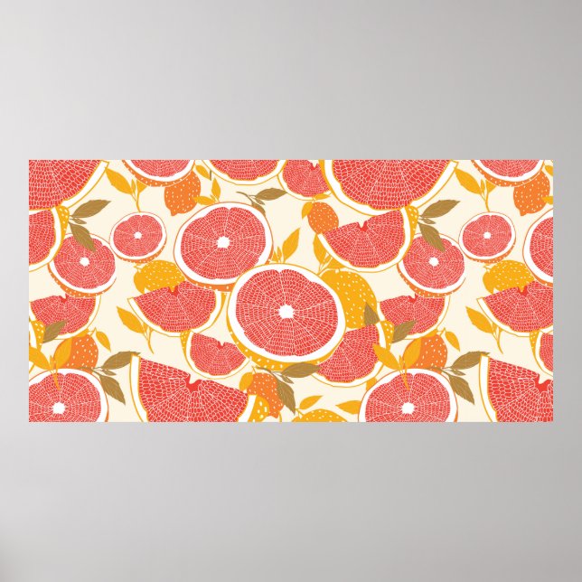Poster Toranja e fatias com folhas em branco. (Frente)