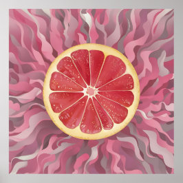 Poster Toranjas (grapefruit) em fundo rosa, vibrantes e f