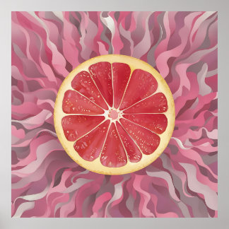 Poster Toranjas (grapefruit) em fundo rosa, vibrantes e f