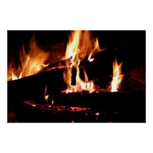Póster Toras na Lareira Fotografia de Fogo Quente