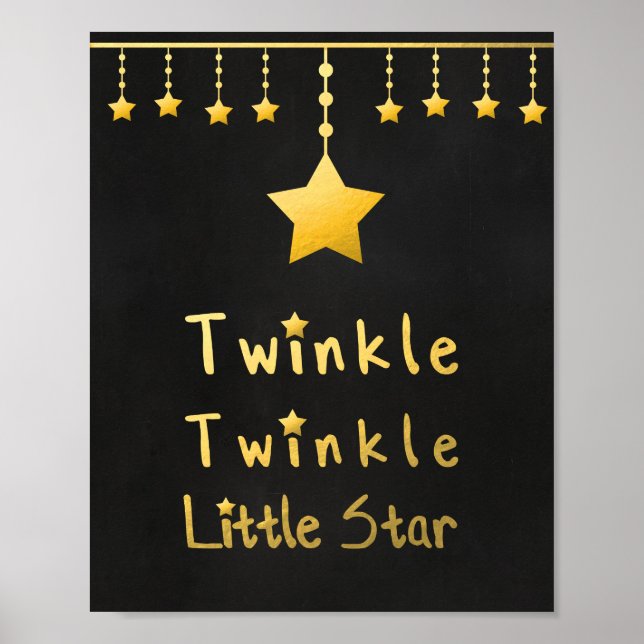 Poster Torção dourada Faux Twinkle Pequenas estrelas cinz (Frente)