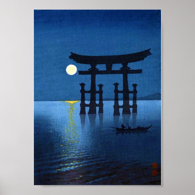 Poster Torii Gate e Full Moon, Koho Shoda, Woodcut (Frente)