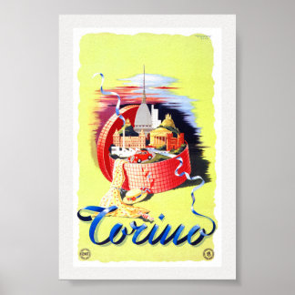 Poster Torino Itália Cartaz Antigo Restaurado
