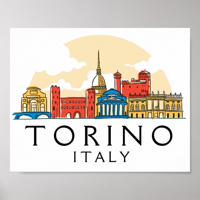 Poster Torino Itália Vintage Cityscape (Frente)