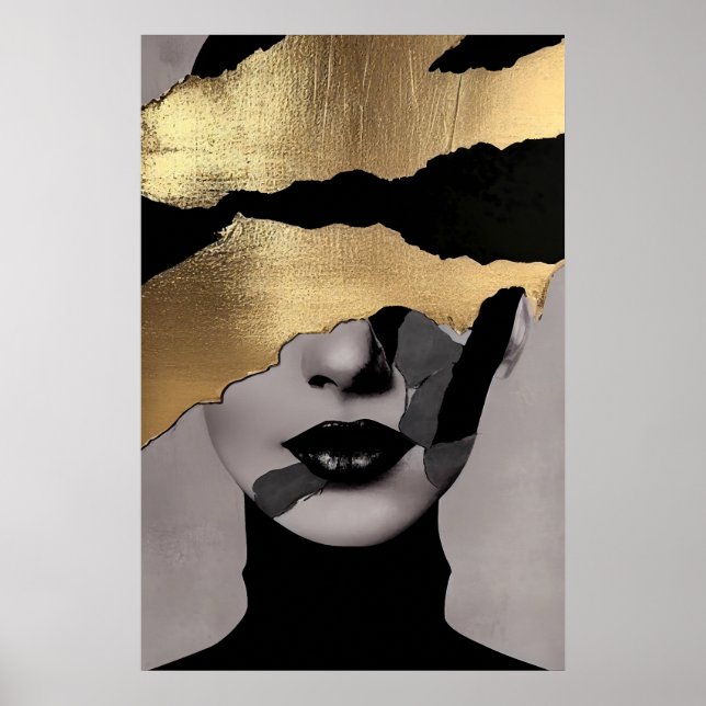 Poster Torn Golden Face Abstract Art Elegant Texture (Frente)
