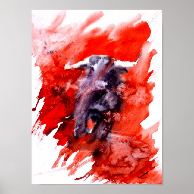 Póster Toro Espanhol de Combate a Bull Watercolor (Frente)
