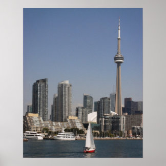 Póster Toronto Harbor Skyline com Red Boat