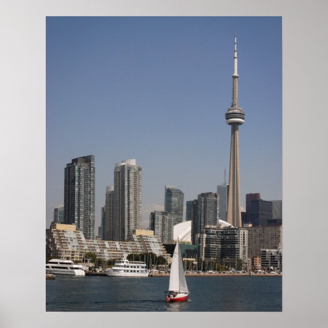 Póster Toronto Harbor Skyline com Red Boat (Frente)