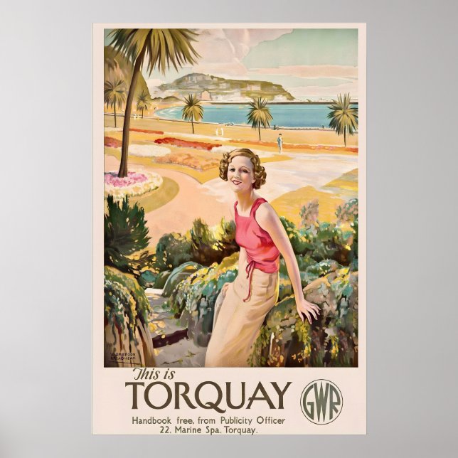 Poster Torquay Devon Inglaterra Costa Riviera Inglesa (Frente)