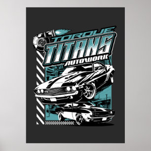 POSTER TORQUE TITANS AUTOWORKS - USA LEGEND CARROS