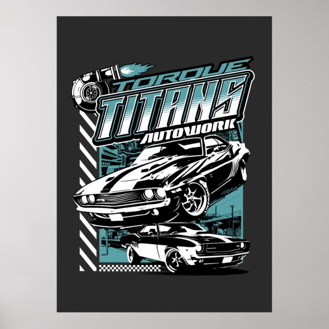 POSTER TORQUE TITANS AUTOWORKS - USA LEGEND CARROS (Frente)