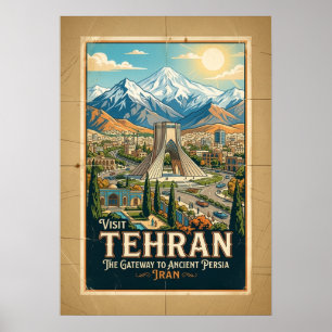 Poster Torre Azadi & Montanhas Alborz Cartaz de Viagem do