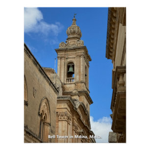 Póster Torre Bell em Mdina, Malta.