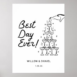 Poster Torre de Champanhe Desenhada à Mão no Melhor Dia d