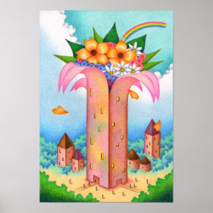 Poster Torre de flores desabrochando no céu.