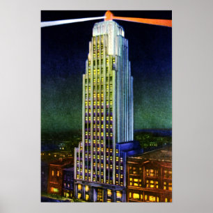 Póster Torre de Fort Wayne Indiana Lincoln na noite