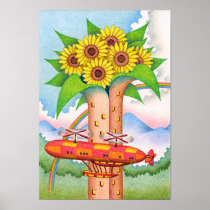 Poster Torre de girassóis em plena floração.