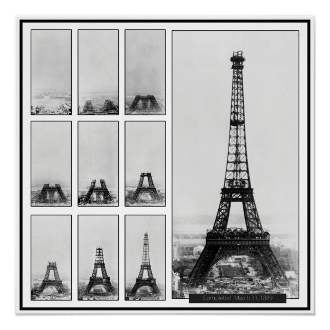 Póster Torre de Gustav Eiffel em Construção em Paris (Frente)