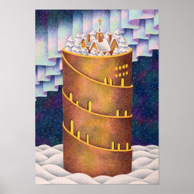 Poster Torre de neve sob a aurora. (Frente)