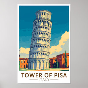 Poster Torre de Pisa Itália Viagem Arte Vintage