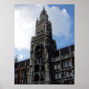 Póster Torre de pulso de disparo Marienplatz de Munich, S