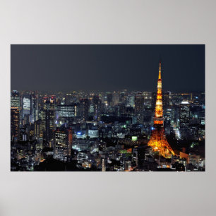 Poster Torre de Tokyo em a noite