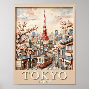 Poster Torre de Tóquio Paisagem Urbana Japão Sakura Viage