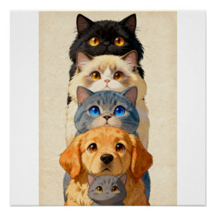 Póster Torre de Totem de Animais de Estimação Gatos Capri
