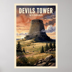 Poster Torre do Diabo Wyoming Viagem Vintage