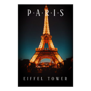 Póster Torre Eiffel À Noite, Paris, Poster Negra