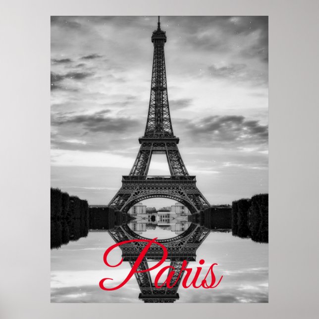 Poster Torre Eiffel Branca Negra Torre Paris Viagem (Frente)