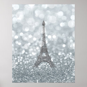 Póster Torre Eiffel Brilho Lantejoulas Glamour Prateado