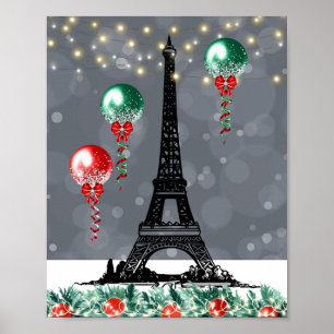 Poster Torre Eiffel de inverno, Balões de Natal à noite