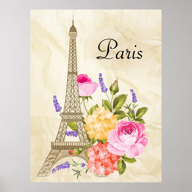 Poster Torre Eiffel de Paris e Flores (Frente)