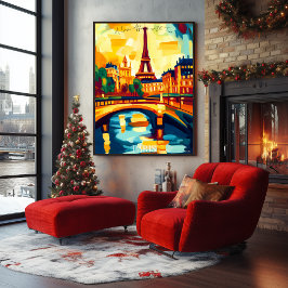 Poster Torre Eiffel de Paris e Ponte em Abstrato Fauvist