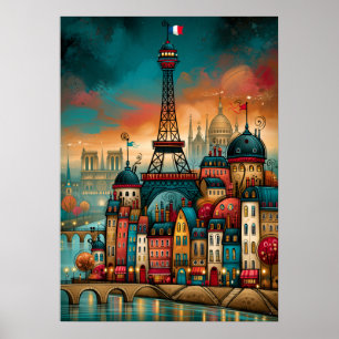 Poster Torre Eiffel de Paris Paisagem Urbana Caprichosa