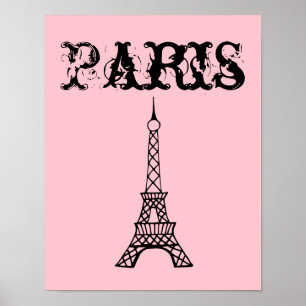 Póster Torre Eiffel de Paris Rosa Arte de Parede Cartaz I