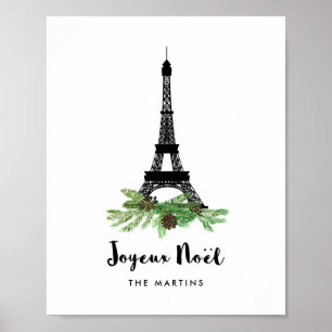 Poster Torre Eiffel e pino Modern Joyeux Noel