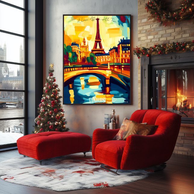 Poster Torre Eiffel e Ponte de Paris em Fauvismo Abstrato (Criador carregado)