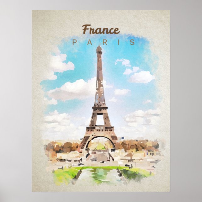 Poster Torre Eiffel em aquarela (Frente)