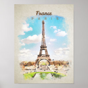 Poster Torre Eiffel em aquarela