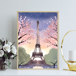 Poster Torre Eiffel em Flor | Paris França Aquarela