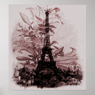 Póster Torre Eiffel floral de Paris do vintage