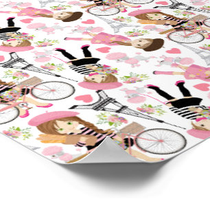 Poster Torre Eiffel Garota Parisiense Paris Flor Coração 