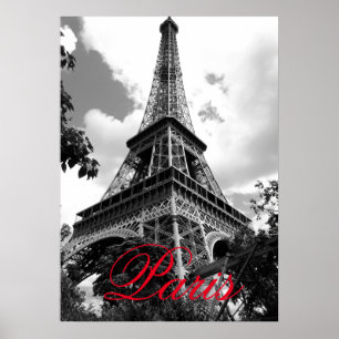 Poster Torre Eiffel na cidade vermelho preto & branco de