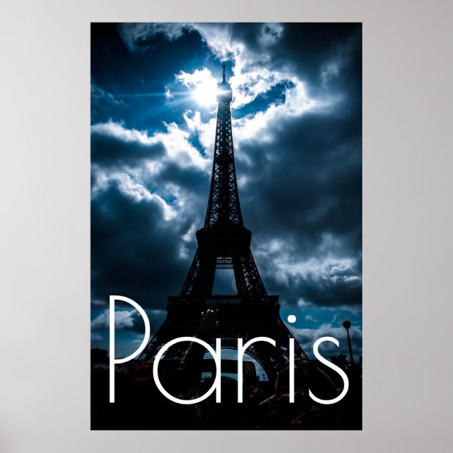 Póster Torre Eiffel na Noite de Paris Azul (Frente)