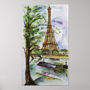 Poster Torre Eiffel Paris Aquarela – Vista do Rio