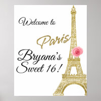 Torre Eiffel Paris Brilho Dourado Rosa Rosa França