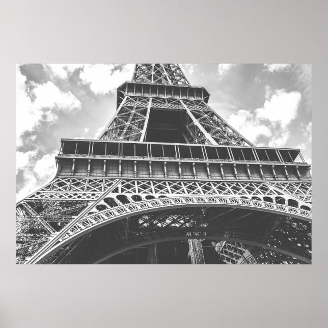 Póster Torre Eiffel, Paris, França a preto e branco (Frente)